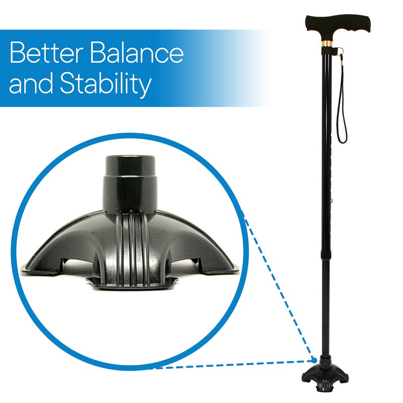 RMS Cane Tip - Self Standing Quad Base Replacement for Most Walking Canes, Walking Sticks, Folding Canes or Offset Quad Pod or Tripod Canes - 4 Prong Rubber Cane Foot Pad (Black) - Image 5